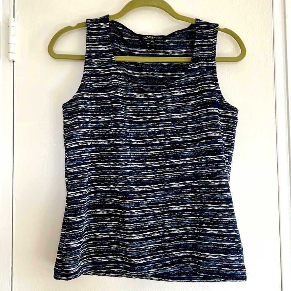 Silver- blue elegant tank top.  Size M. May be worn under blazer or alone.